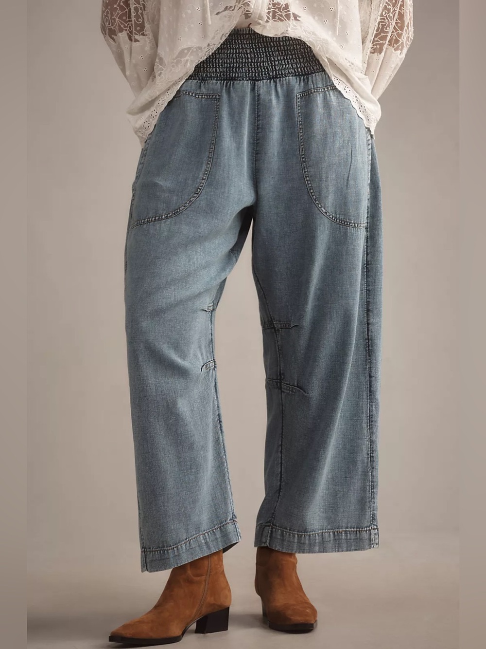 Anthropologie Pilcro Reese Smocked Pull On Barrel Jeans Size 3X NWT New